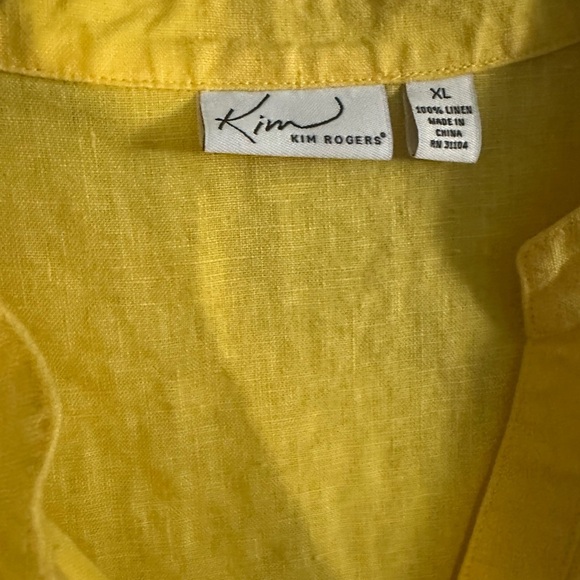 Kim Rogers Yellow 100% linen Blouse size XL 3/4 sleeves - Picture 3 of 8